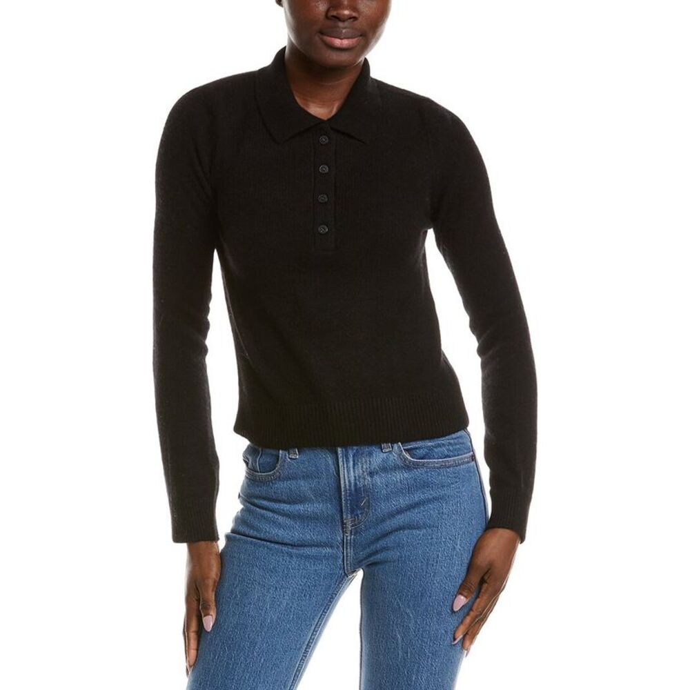 Naadam Womens Cloud 100% Cashmere Polo Sweater, Black